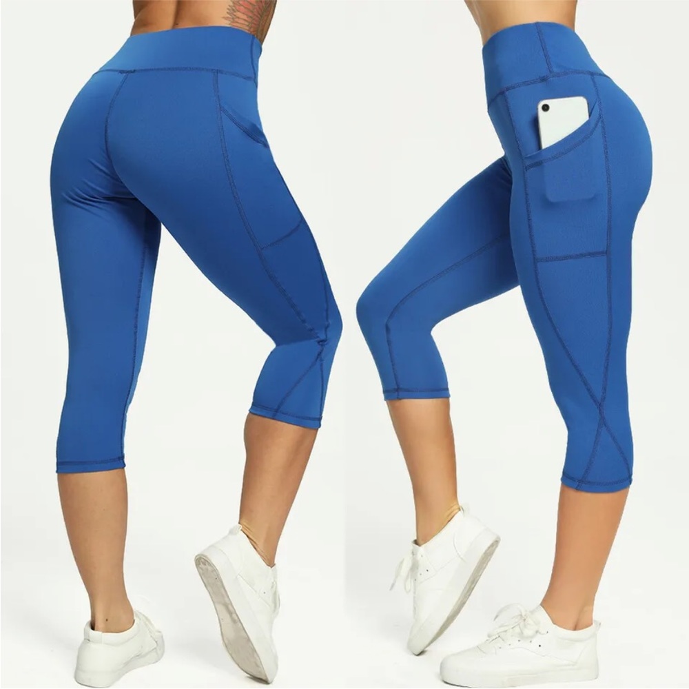 Womens Yoga Pants Capri Leggings High Waist Cropped Gym Fitness Sports Trouser